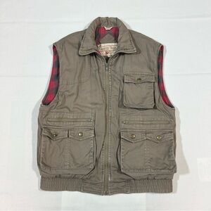 Ozark Trail Mens Small Full Zip Boating Hiking Canvas Plaid Lined Tan Outdoor